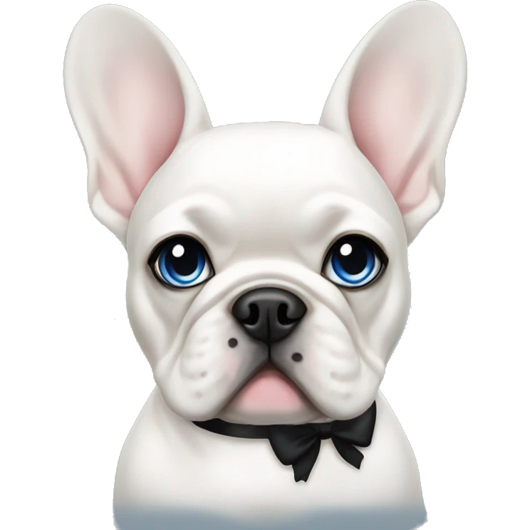 White female french bulldog with blue eyes wearing a black bow emoji