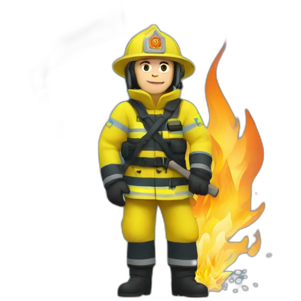 Ukrainian firefighter with the flag of Ukraine puts out the fire emoji