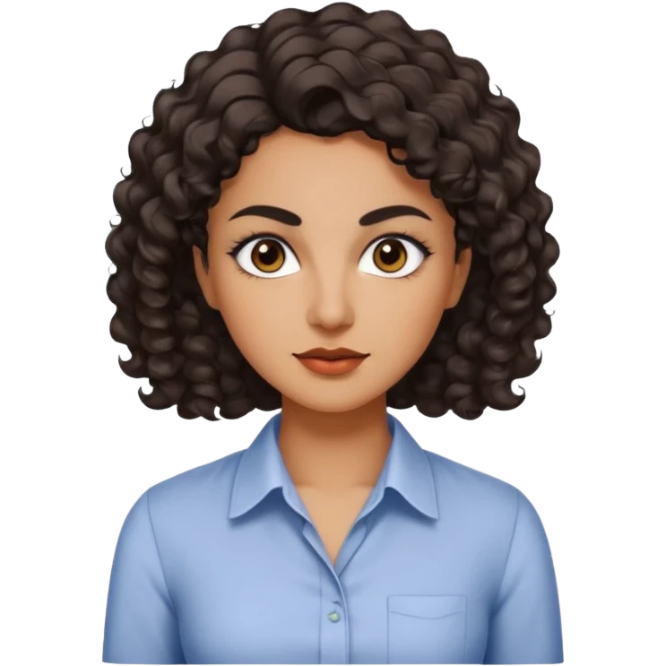 30 yr iranian woman dark brown hair curly wavy short hair, dress shirt, thick eyebrows emoji