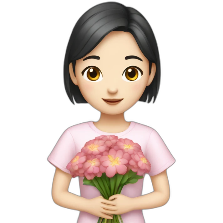 cute Chinese girl with bouquet emoji