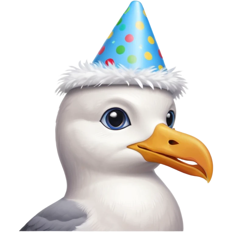 A seagull with a party hat, only the head emoji