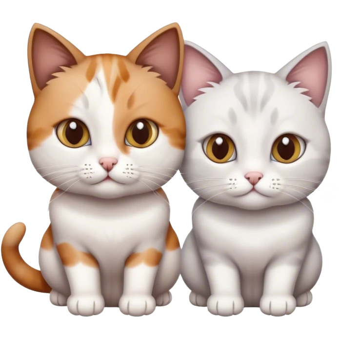 Two cats, the first one is white with different eyes color, another one is brown and gray and white. emoji