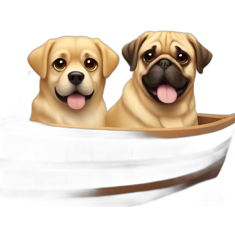 golden retriever and pug in a boat with some drinks emoji