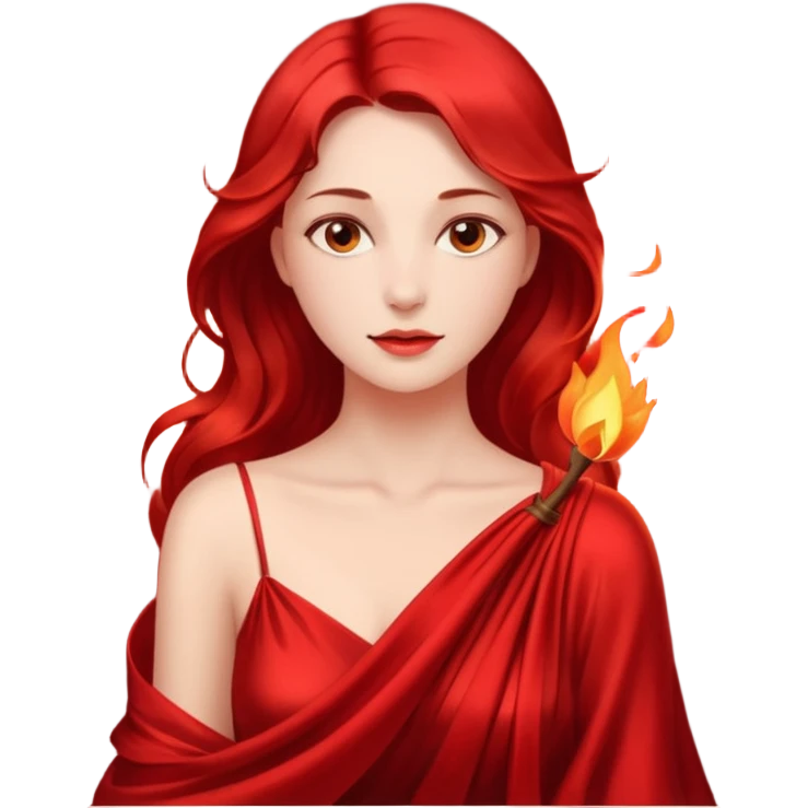Woman slowly letting red silk fall from her shoulders, firelight flicker emoji