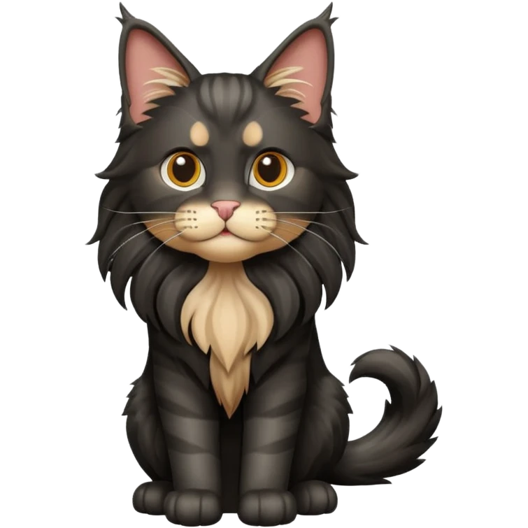 A 3D cartoon jet-black Maine Coon cat with large , glossy mane, soft spotlighting, cinematic 3D Memoji-style lighting. full body or half body. emoji