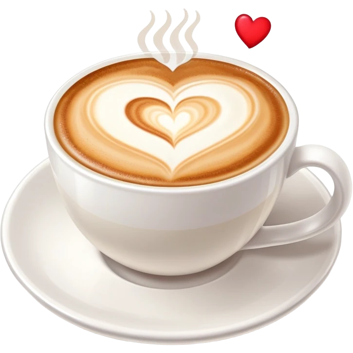 cappuccino coffee in white cup with heart latte art and foam emoji