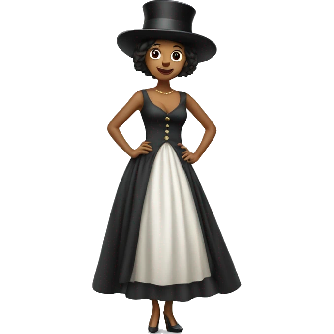 Woman with floaty dress and top hat emoji