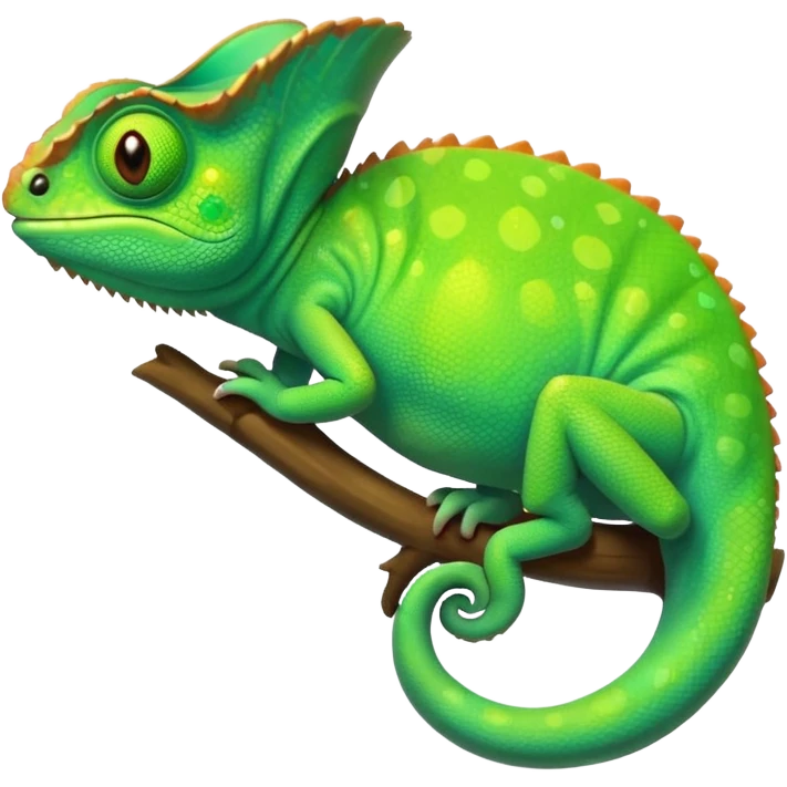 please create an animated color changing emoji that can be used as favicon . the default colour must be green and then its colour must change. the chemeleon should look to the left side. The chemeleon should look happy emoji
