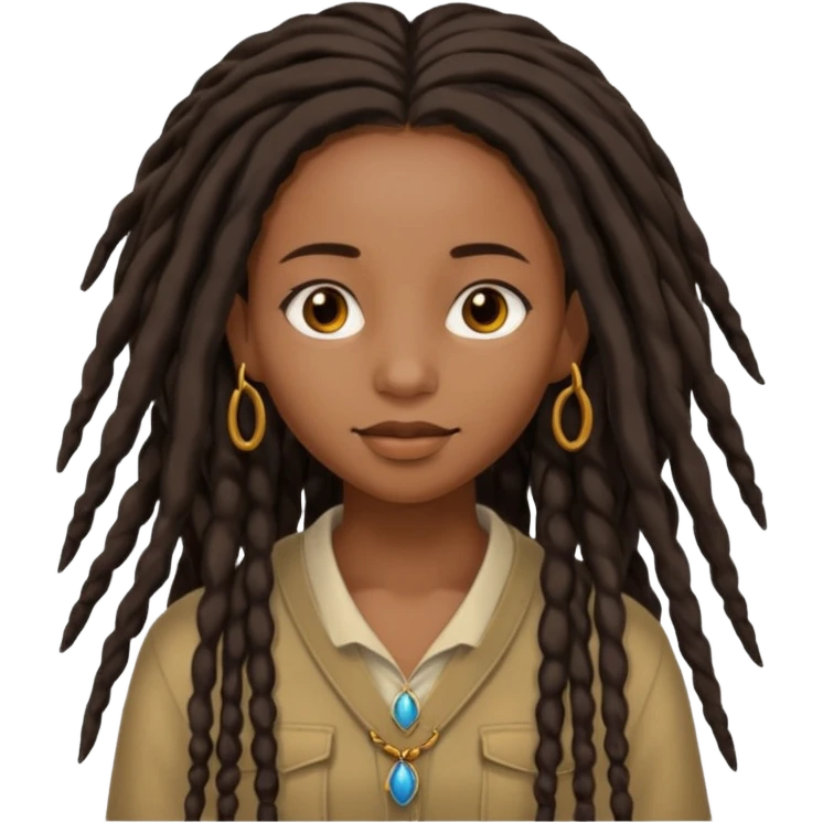 Black girl with long flowy middle parted dreads emoji