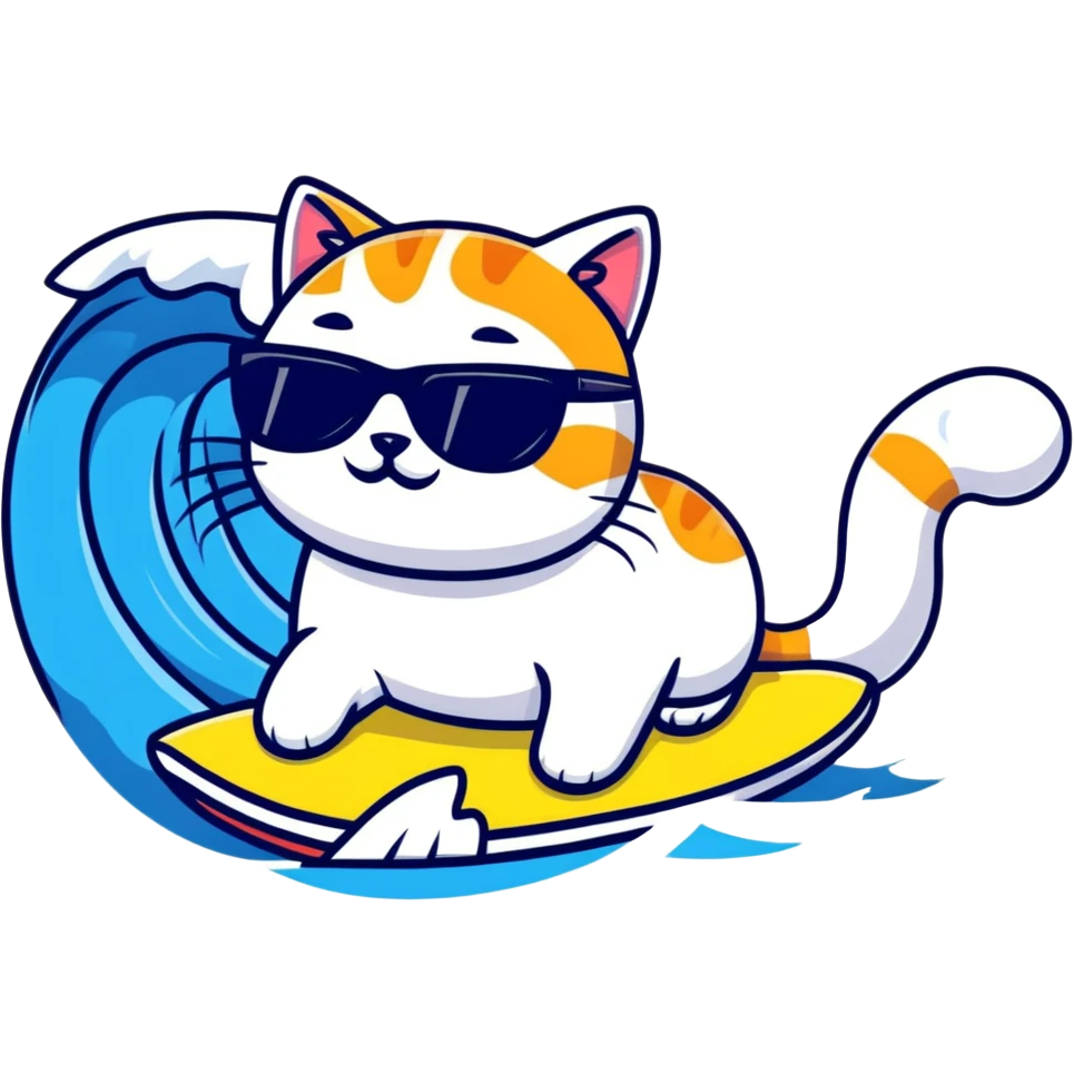 cat with sunglasses surfing a wave emoji