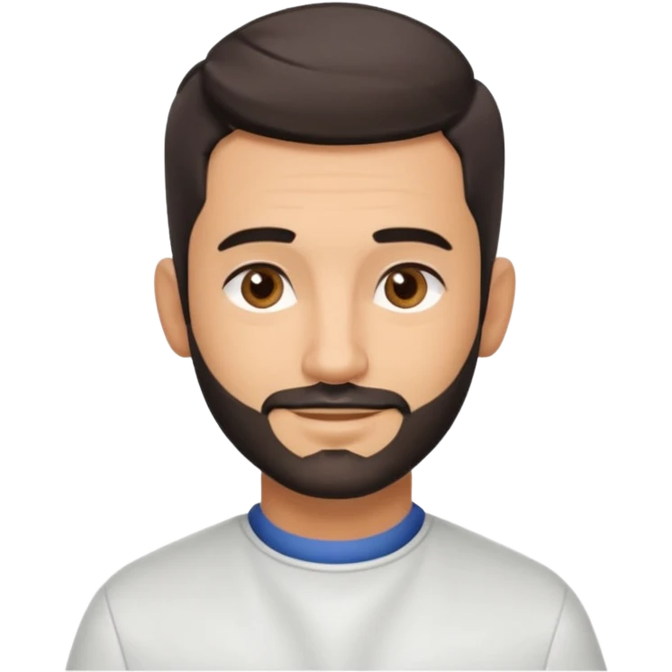 Apple-style 3D emoji of a male barber, dark graying straight hair styled forward in a crop haircut, light stubble beard, warm olive skin, brown eyes, friendly confident smile, slightly raised eyebrows, calm welcoming expression, soft studio lighting, clean background, high quality vector-like render emoji