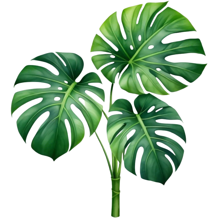 A lush monstera plant with large, split leaves, depicted in watercolor with realistic shading and texture.
 emoji
