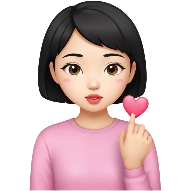 Short hair Asian girl kissing with pinky heart  emoji