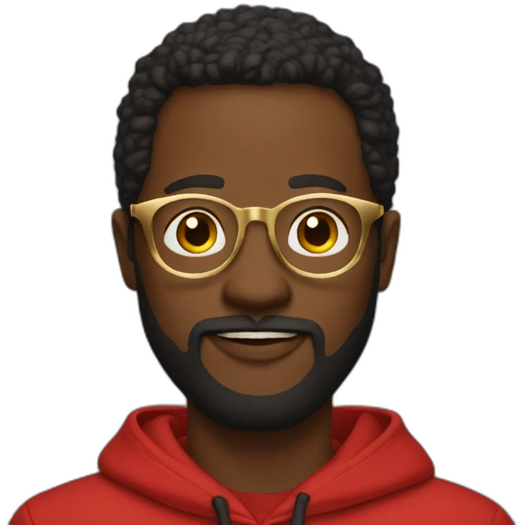black man with beard, red hoodie, and gold framed glasses emoji