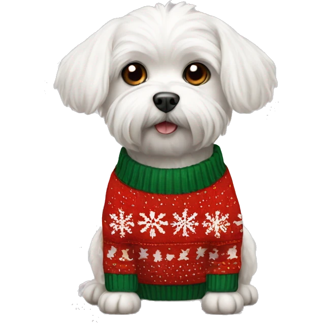 Maltese dog in Christmas sweater  emoji