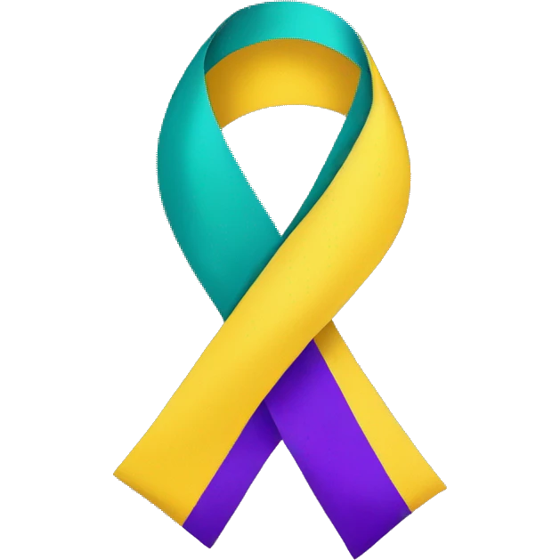 Yellow, teal, & purple awareness ribbon emoji