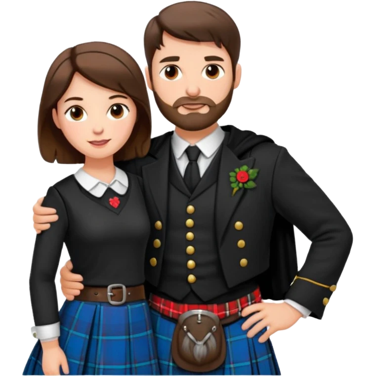 scottish man with stubble in kilt with brunette wife emoji