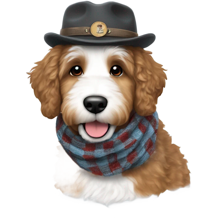 Bernedoodle with knoxville smokies hat and scarf emoji