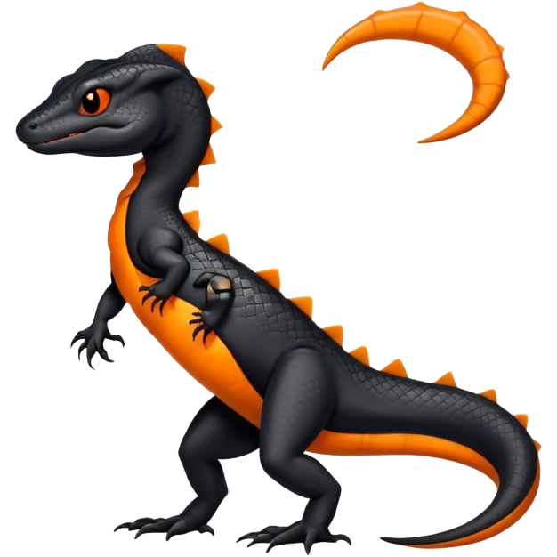 A black Salandit-newt-hybrid-Fakémon-creature with orange belly emoji