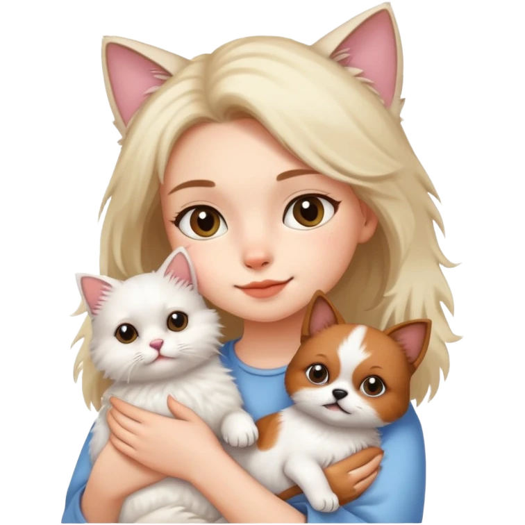 Girl holding a cat and a dog emoji
