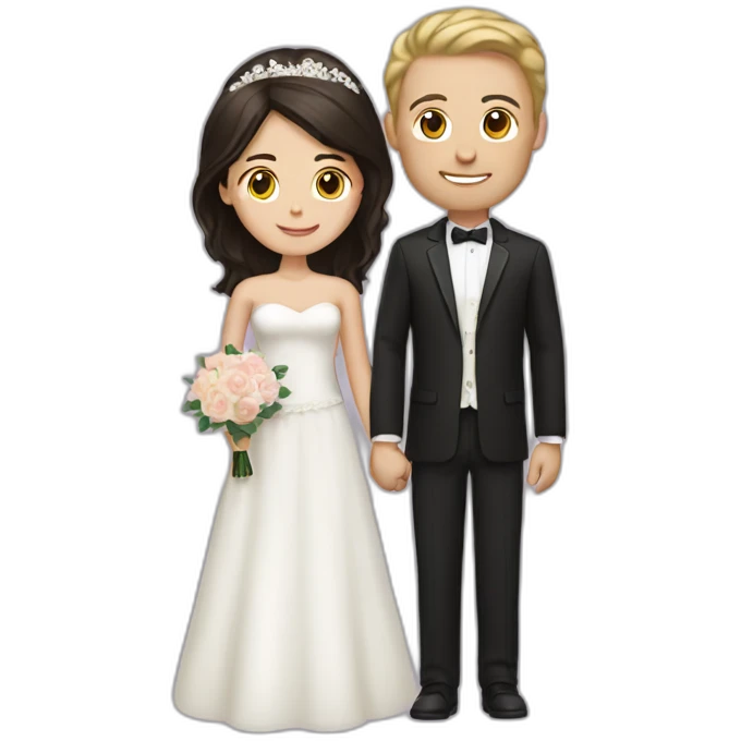 Woman with dark brown hair and man with blonde hair getting married emoji