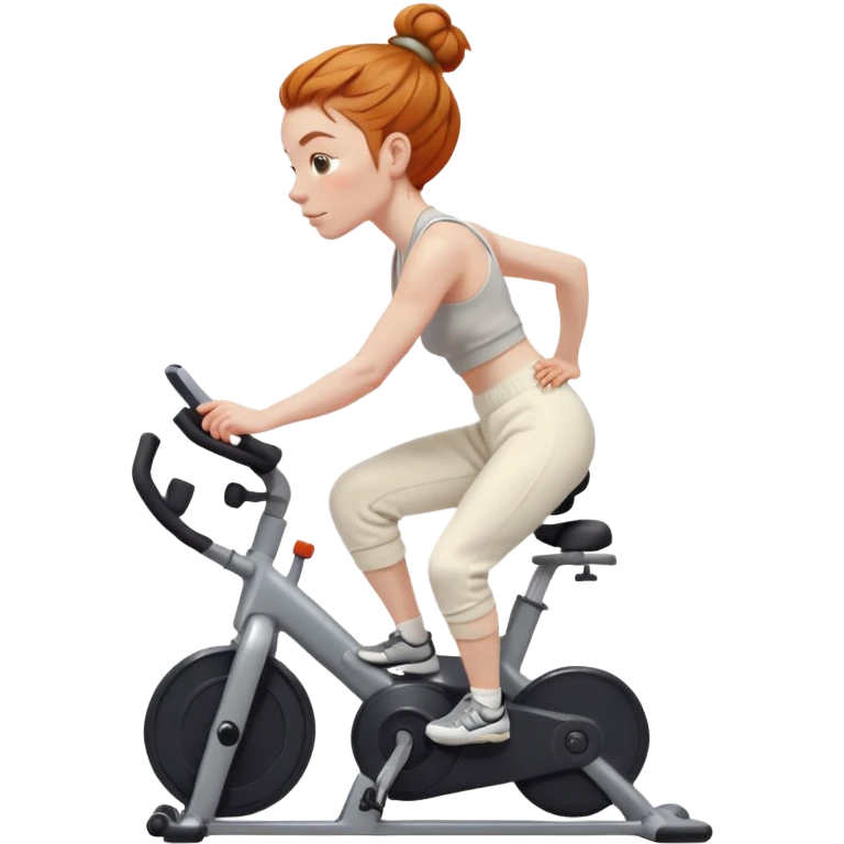 Fit Ginger girl big head messy bun riding stationary bike cream sweatpants emoji