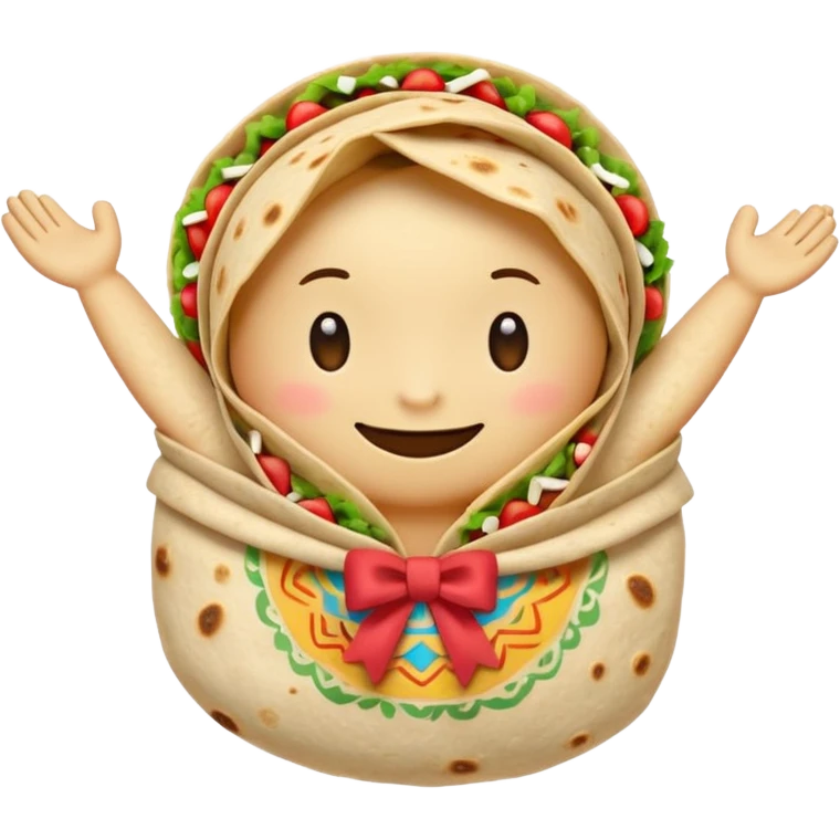 A burrito with arms bow on top emoji