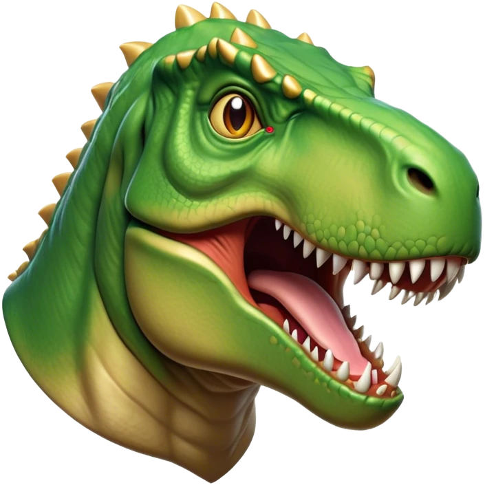 Cinematic Noble T-rex Portrait Emoji, Poised and commanding, with a massive, powerful head, a robust, muscular body, tiny, determined arms, and a fearsome yet noble gaze, Simplified yet sharply defined features, highly detailed, glowing with a cool, primal radiance, high shine, intelligent and formidable, stylized with an air of ancient predatory authority, focused and vigilant, soft glowing outline, capturing the essence of a watchful and confident T-rex that appears ready to roar out of the screen with effortless might! emoji