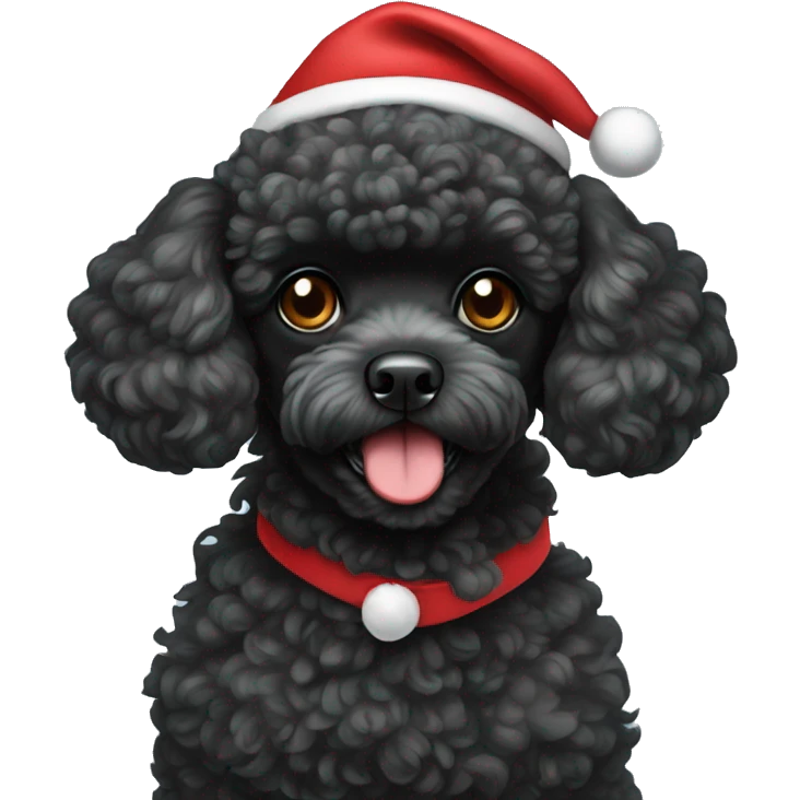 Black toy poodle wearing Santa hat emoji