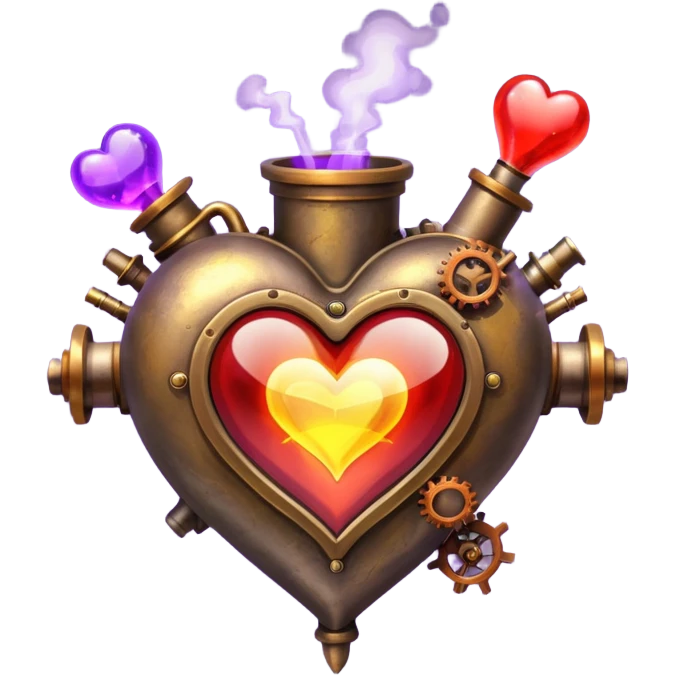 steampunk heart with magic red, violet, orange and yellow potions flying  emoji
