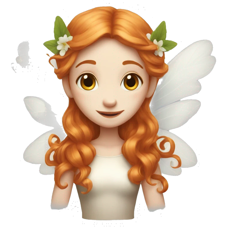a white skin fairy, long ginger hair and wings emoji