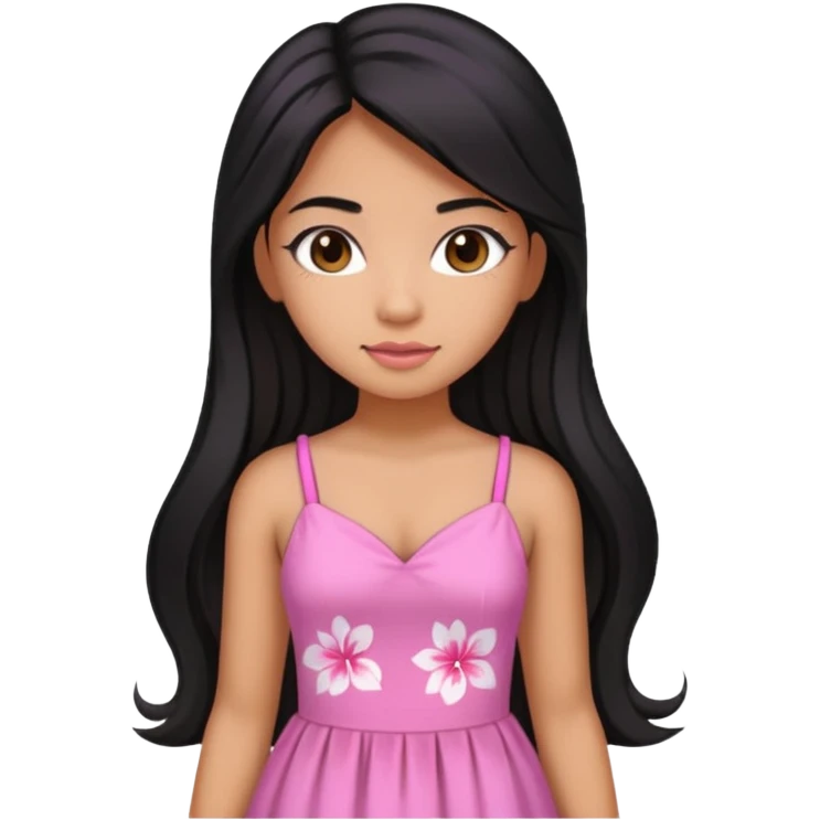 Hawaiian girl with black hair with pink highlights in hair with long hair with a sugar pink dress emoji