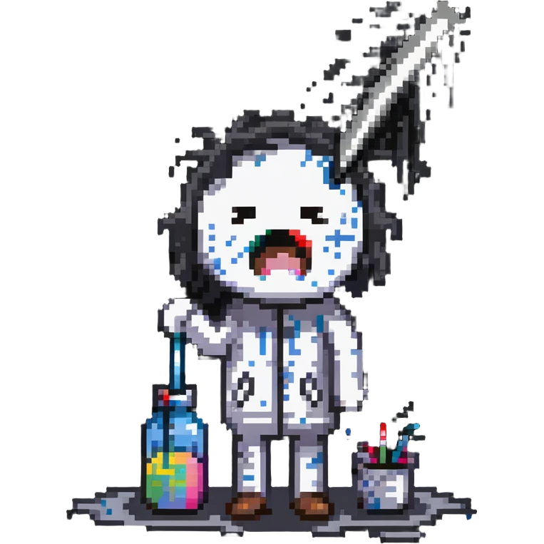 sick artist sneezing or with a thermometer with paint splatters nearby emoji