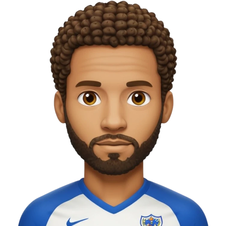 Black British footballer with sharp defined fade haircut, tight curly hair on top, trimmed beard, inspired by Apple emoji style, Rio Ferdinand emoji