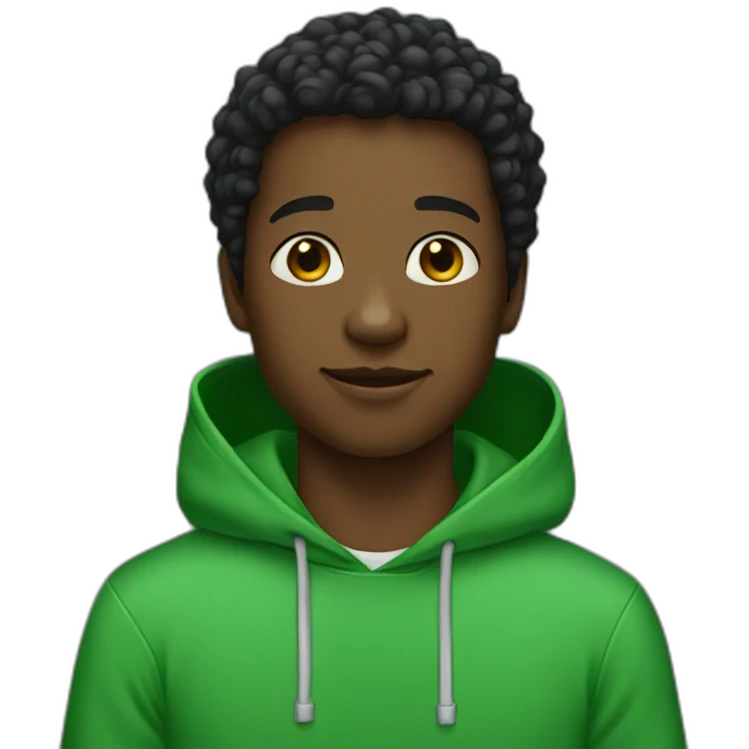 A black boy He wears a green hoodie w emoji