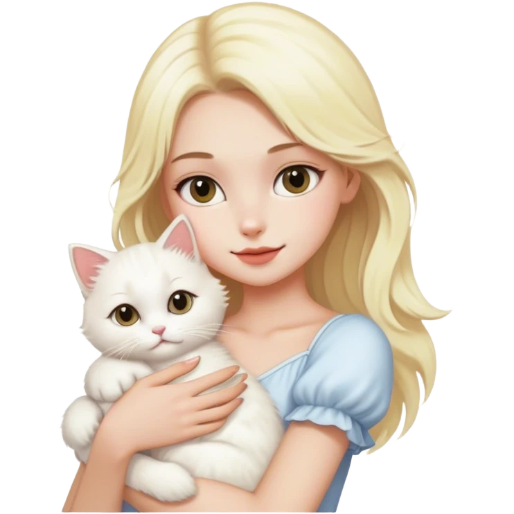Blonde model holding an white fluffy cat emoji