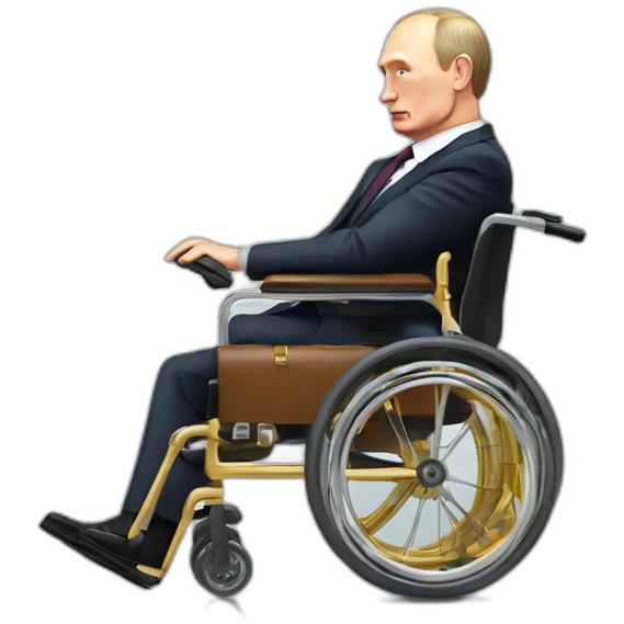 Depressed vladimir putin golden big wheelchair jumps out of suitcase emoji