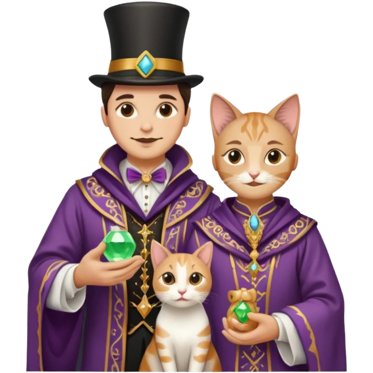 magician couple and their pet cat emoji