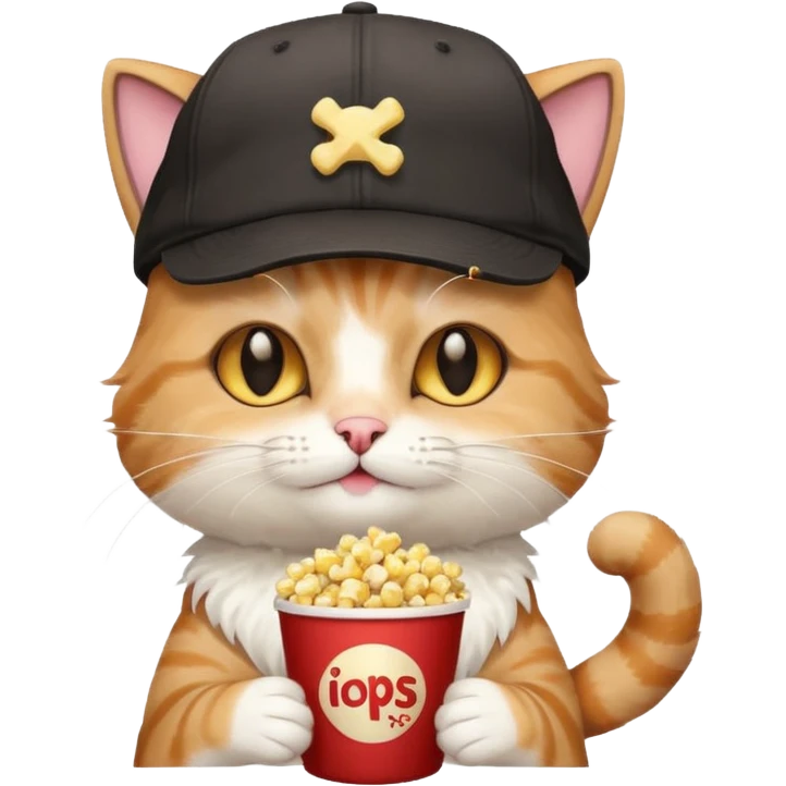 cat with with rapper popcorn with cap emoji