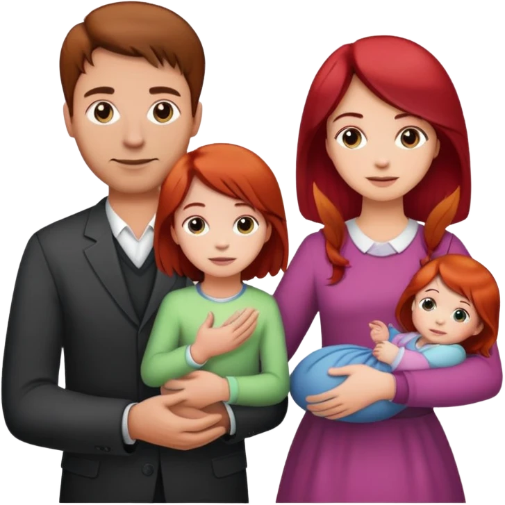 A man with brown hair holding a child, a daughter, and a girl with red hair by the hand emoji