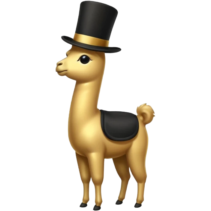 A small golden llama silhouette wearing a black top hat emoji