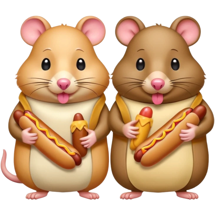 two plump rats, both eating a single hot dog with mayo emoji