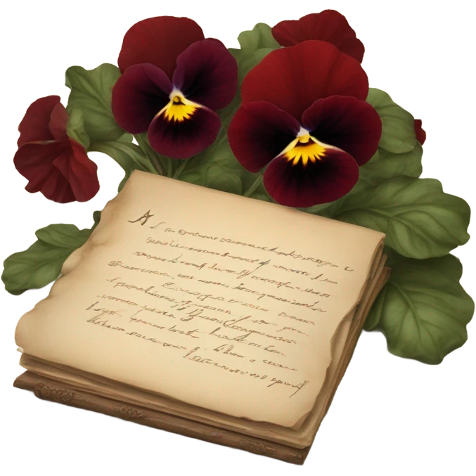 A handwritten letter with deep red pansies and a flickering ornate candle emoji