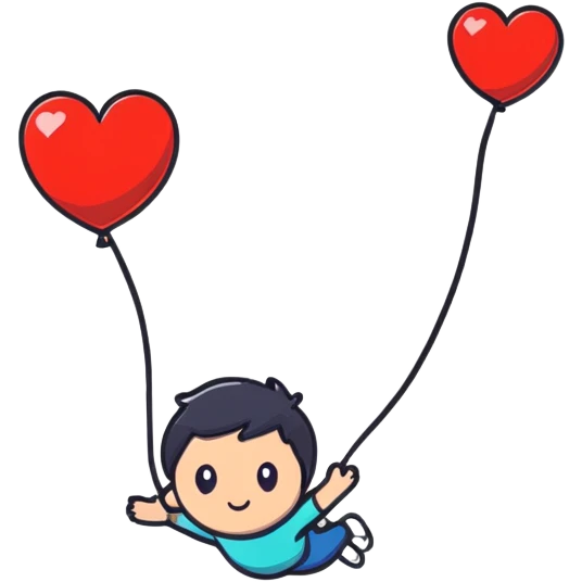 boy with floating hearts emoji