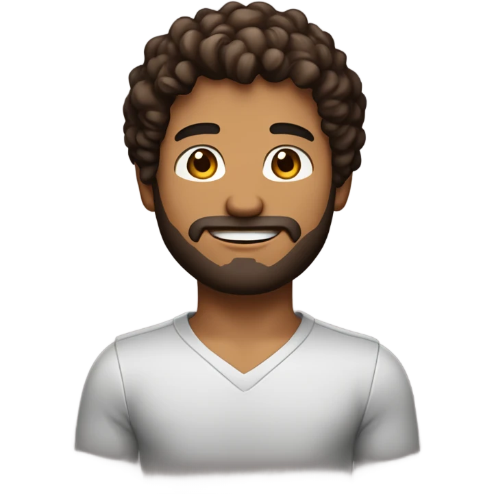 men holding his computer in hands. light brown skin men with curly dark brown hair, brown eyes, little grown beard. ust a tiny bit muscular. dressed casual. round face. emoji