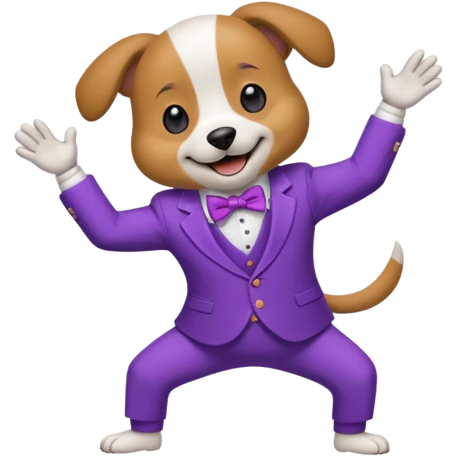 Un perro bailando con un traje morado  emoji