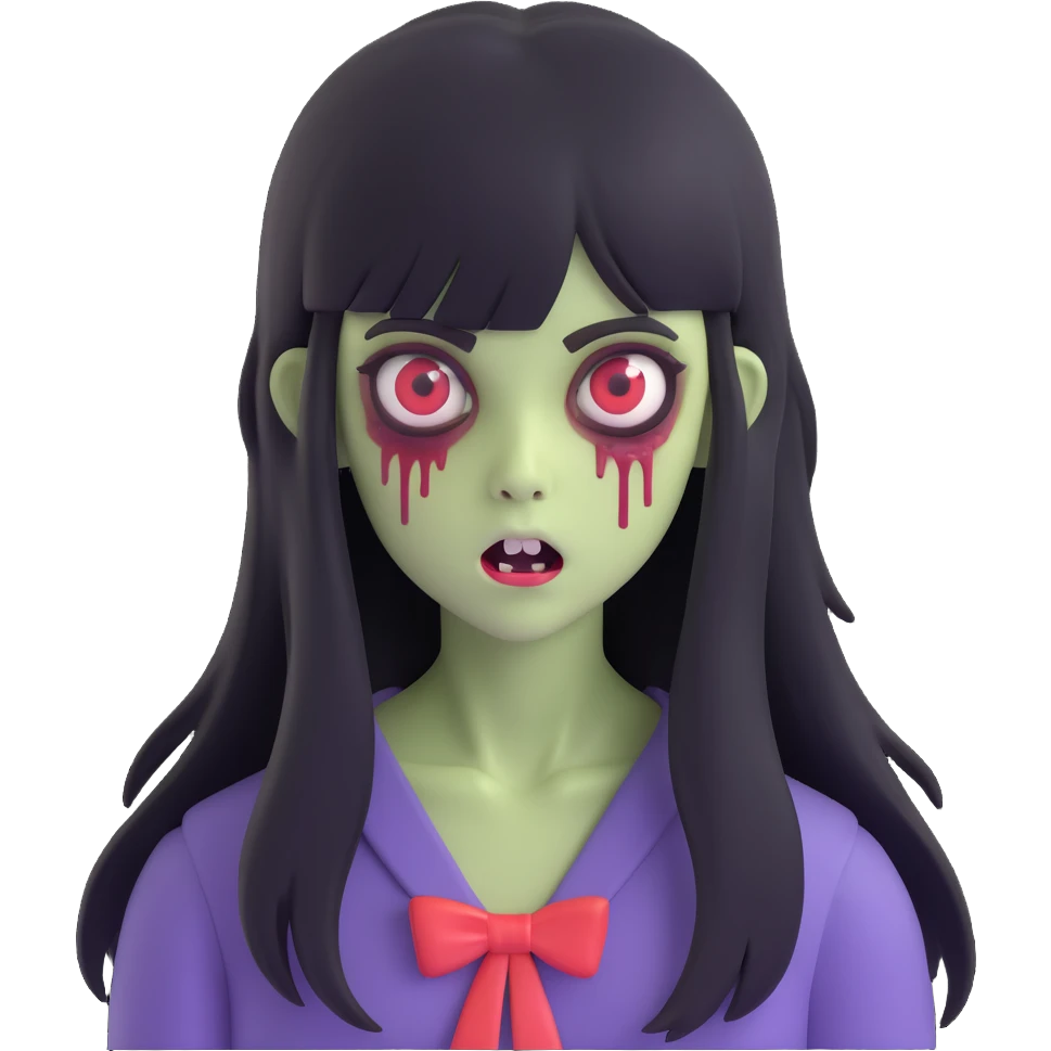 girl zombie with black long hair and bangs emoji