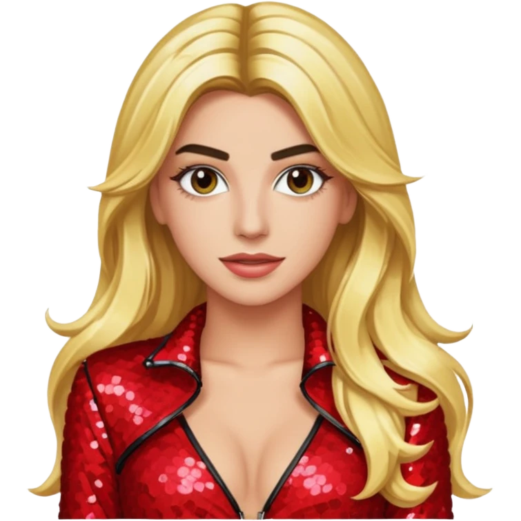 Lele Pons with long blonde hair, red sequin outfit emoji
