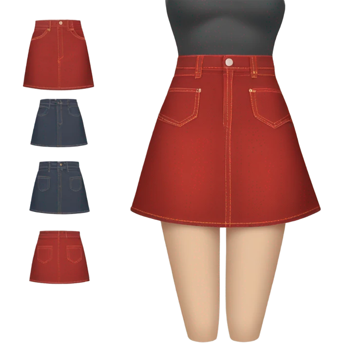 Realistic A-line high waisted red denim skirt, isolated emoji