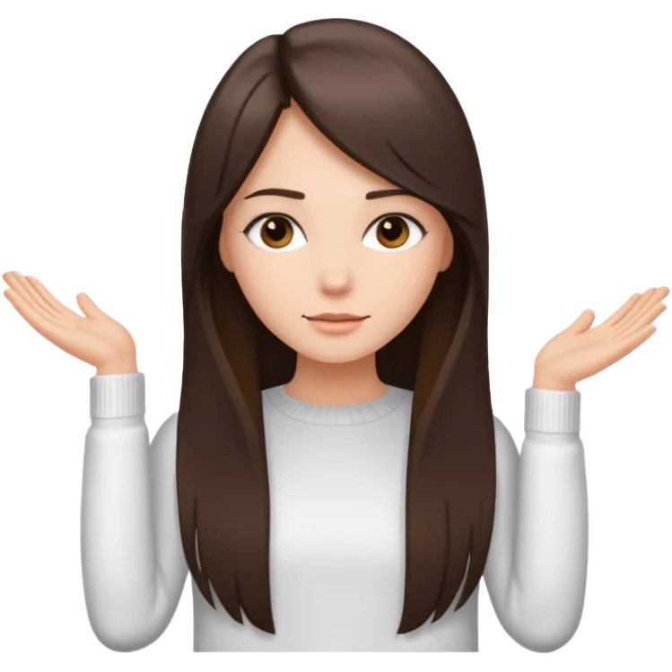 девушка брюнетка с длинными прямыми волосами в обтянутой белой кофте  emoji